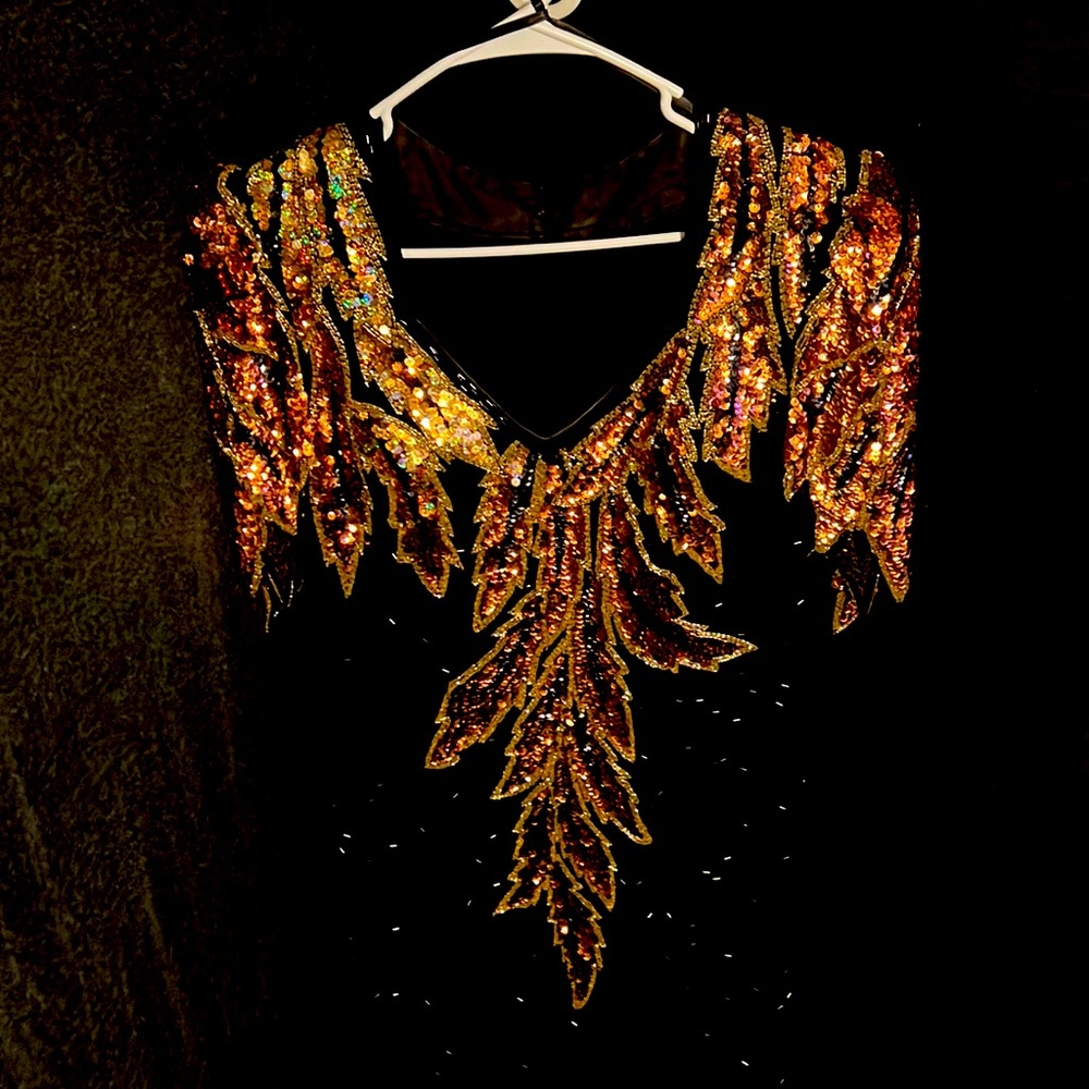 Vintage Black and Gold Sequin & liquid beaded Evening Gown Size 12
